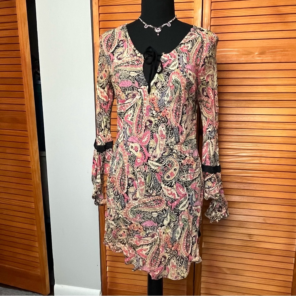 Temptations Pink Ruffled Tie Front Cocktail Dress